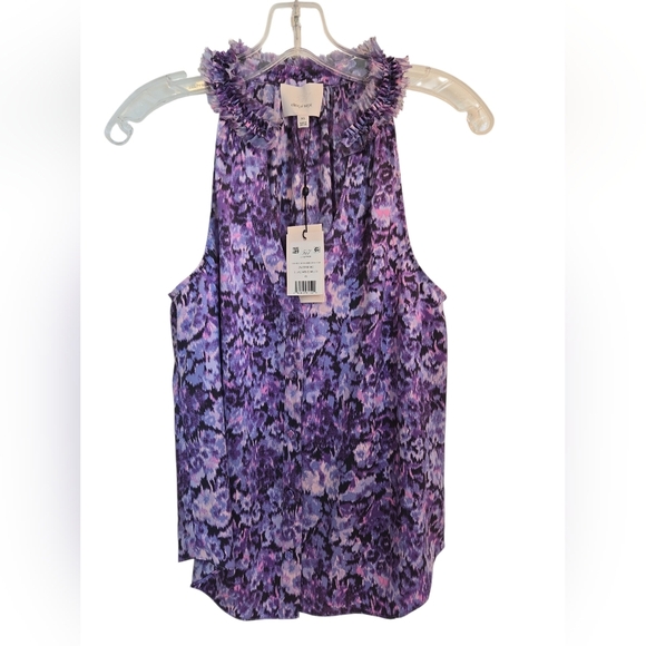 Cinq à Sept 'Jessie' Painted Hydrangea Sleeveless Silk Top Lilac Wine Multi